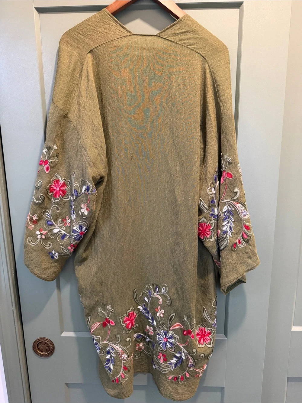 Embroidered Olive Green Kimono